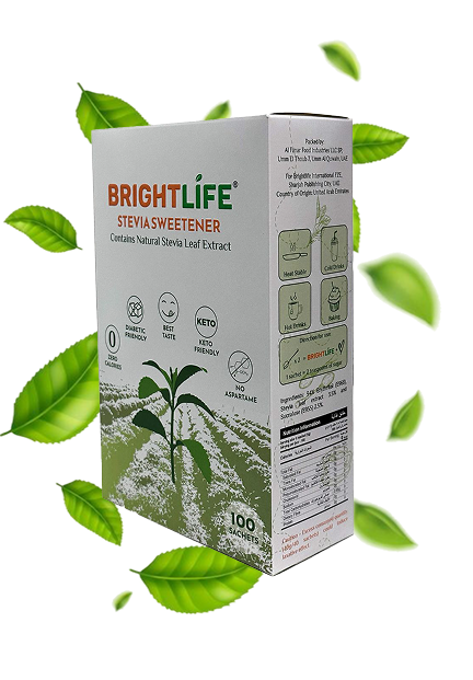 BrightLife Stevia Sweetener package with natural stevia leaf extract